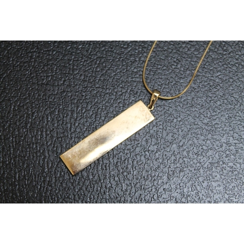 141 - A HALLMARKED 9 CARAT GOLD ENAMELLED RECTANGULAR PENDANT ON CHAIN, approx weight 9.7g, pendant H 6 cm