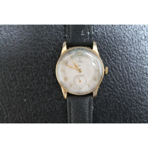 161 - A HALLMARKED 9 CARAT GOLD ROLEX WATCH CO TUDOR WRIST WATCH, Dia 3 cm