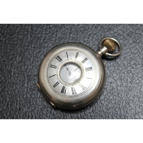 169 - A CONTINENTAL SILVER HALF HUNTER POCKET WATCH, Dia 4.5 cm