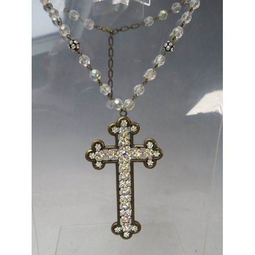 22 - TWO BUTLER AND WILSON CROSS THEMED PENDANT NECKLACES, the largest pendant H 10 cm, together with a b... 