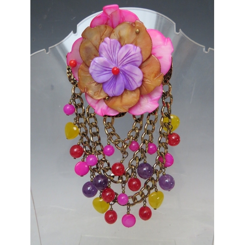 33 - FOUR BUTLER AND WILSON FLORAL THEMED SHELL AND BEAD JEWELLERY ITEMS, comprising three necklaces and ... 