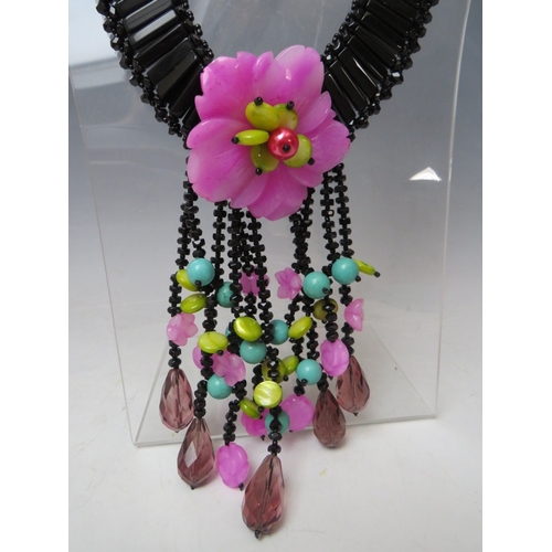 33 - FOUR BUTLER AND WILSON FLORAL THEMED SHELL AND BEAD JEWELLERY ITEMS, comprising three necklaces and ... 