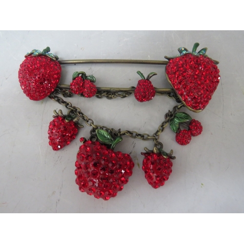 35 - THREE BUTLER AND WILSON STRAWBERRY THEMED BROOCHES, largest W 10.5 cm