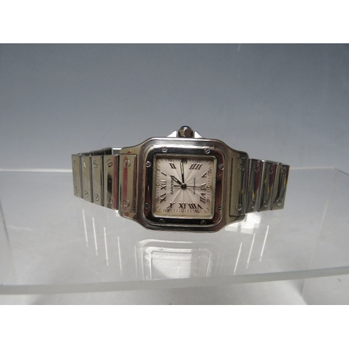 158 - A CARTIER SANTOS GALBEC AUTOMATIC STAINLESS STEEL WRISTWATCH - REFERENCE No. 2139, silvered guilloch... 