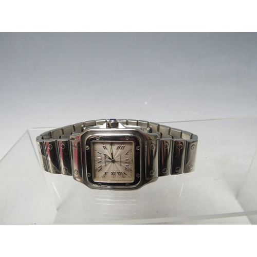 158 - A CARTIER SANTOS GALBEC AUTOMATIC STAINLESS STEEL WRISTWATCH - REFERENCE No. 2139, silvered guilloch... 