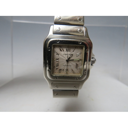 158 - A CARTIER SANTOS GALBEC AUTOMATIC STAINLESS STEEL WRISTWATCH - REFERENCE No. 2139, silvered guilloch... 