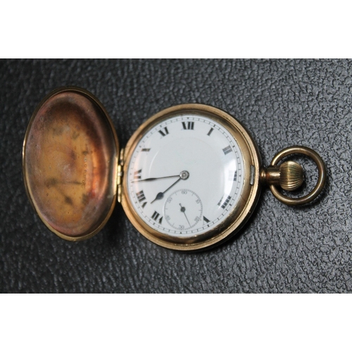 171 - A GOLD PLATED FULL HUNTER POCKET WATCH, Dia 5 cm