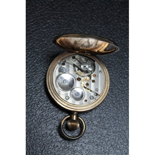 171 - A GOLD PLATED FULL HUNTER POCKET WATCH, Dia 5 cm