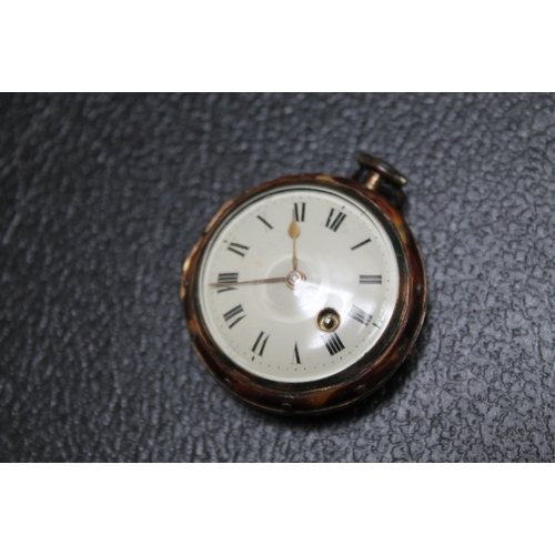 173 - AN ANTIQUE TORTOISESHELL POCKET WATCH BY EDW TOMLIN - LONDON, numbered 6011 and engraved 'Roy Exchge... 