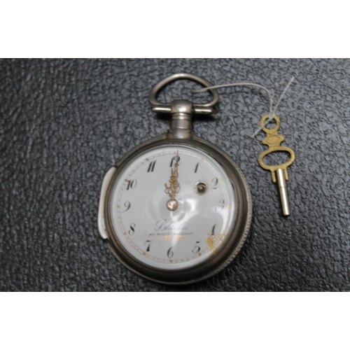 174 - A FRENCH OPEN FACED MANUAL WIND POCKET WATCH - BLACHER AU PNT DOUILLY, with key, Dia 5 cmCondition R... 