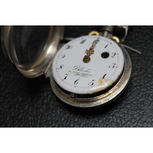 174 - A FRENCH OPEN FACED MANUAL WIND POCKET WATCH - BLACHER AU PNT DOUILLY, with key, Dia 5 cmCondition R... 