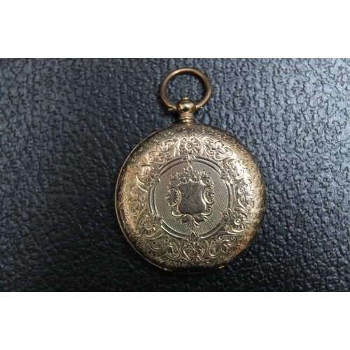 178 - A 14K GOLD OPEN FACED MANUAL WIND POCKET WATCH, with box, Dia 4 cm