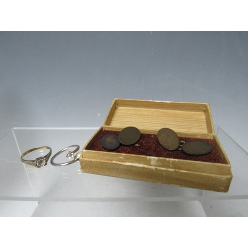 78 - A VINTAGE GOLD ON SILVER CUFFLINKS IN A FITTED STAFFORD JEWELLERS BOX, along with a gold on silver l... 