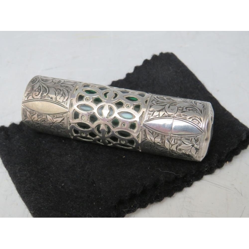 129 - A HALLMARKED SILVER CASED SCENT BOTTLE, H 8 cm