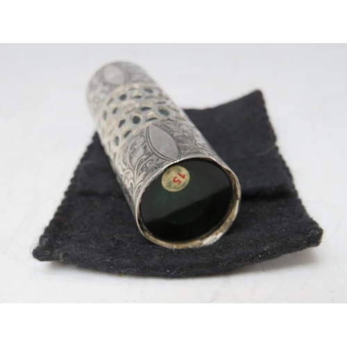 129 - A HALLMARKED SILVER CASED SCENT BOTTLE, H 8 cm