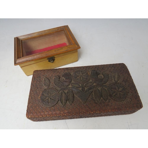 208 - A COLLECTION OF FOUR VARIOUS BOXES, to include one with painted terrier to lid