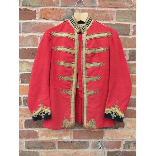 224 - A ROYAL ENGINEERS INTERWAR OFFICERS RED DRESS TUNIC, hook and eye front fastening, the breast and cu... 