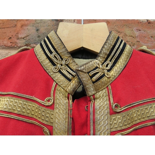 224 - A ROYAL ENGINEERS INTERWAR OFFICERS RED DRESS TUNIC, hook and eye front fastening, the breast and cu... 