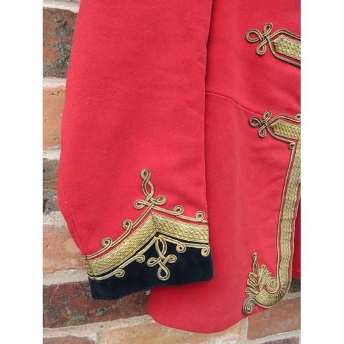 224 - A ROYAL ENGINEERS INTERWAR OFFICERS RED DRESS TUNIC, hook and eye front fastening, the breast and cu... 
