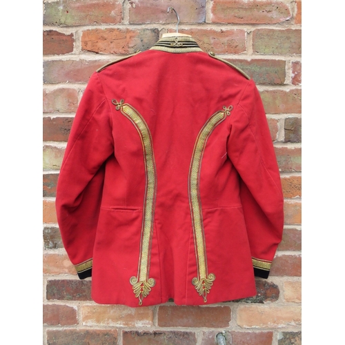 224 - A ROYAL ENGINEERS INTERWAR OFFICERS RED DRESS TUNIC, hook and eye front fastening, the breast and cu... 