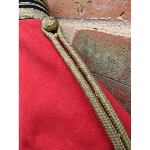 224 - A ROYAL ENGINEERS INTERWAR OFFICERS RED DRESS TUNIC, hook and eye front fastening, the breast and cu... 