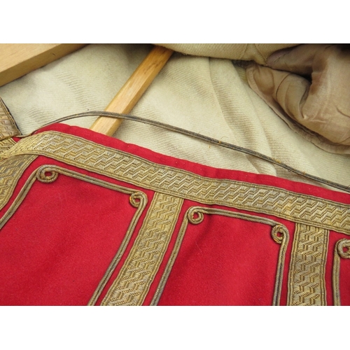 224 - A ROYAL ENGINEERS INTERWAR OFFICERS RED DRESS TUNIC, hook and eye front fastening, the breast and cu... 