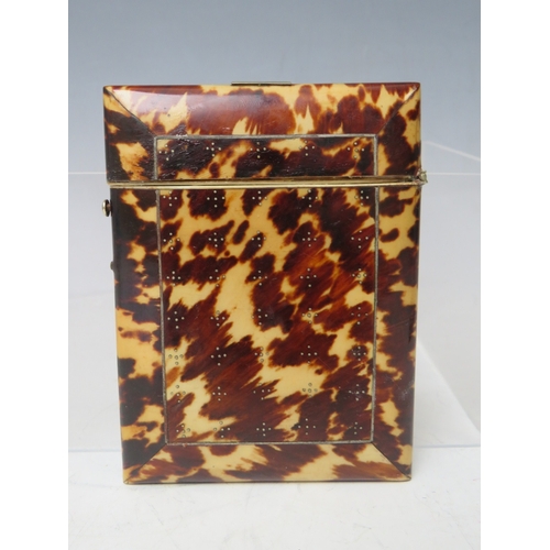 121 - A 19TH CENTURY TORTOISESHELL VISITING CARD CASE, 10 x 8 cm