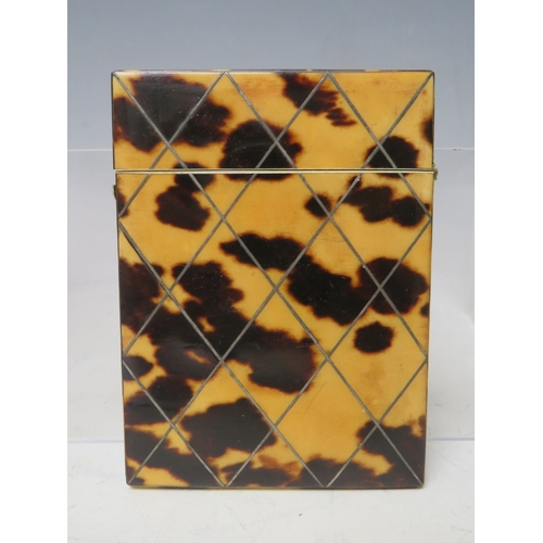 122 - A 19TH CENTURY TORTOISESHELL VISITING CARD CASE, 10 x 8 cm