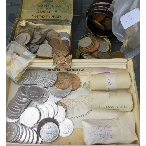 155 - A COLLECTION OF COINS AND TOKENS