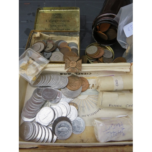 155 - A COLLECTION OF COINS AND TOKENS