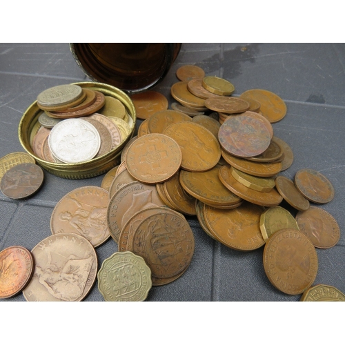 155 - A COLLECTION OF COINS AND TOKENS
