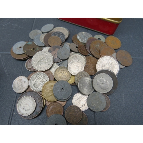 155 - A COLLECTION OF COINS AND TOKENS