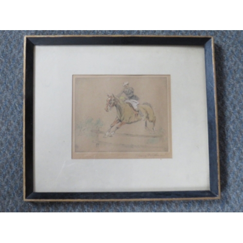 18 - HENRY WILKINSON (1921-2011). Hunting scene with horse and ridge jumping a fence, signed in pencil lo... 