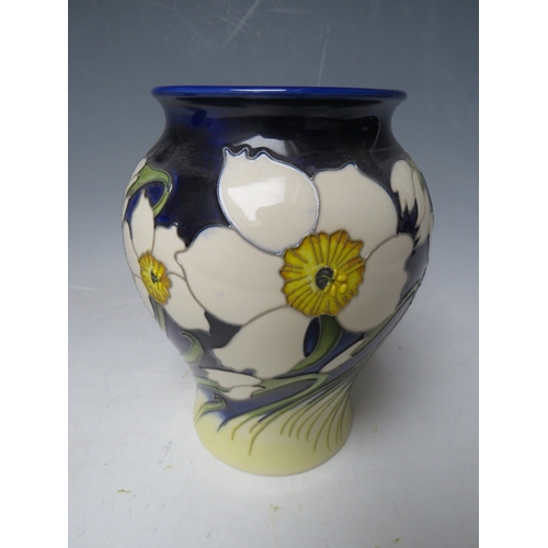 182 - A MOORCROFT TRIAL 'SPRING BREEZE' PATTERN BALUSTER VASE, H 18 cm