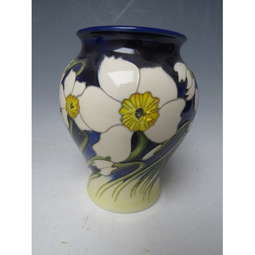 182 - A MOORCROFT TRIAL 'SPRING BREEZE' PATTERN BALUSTER VASE, H 18 cm