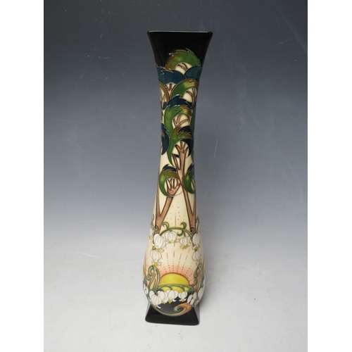 186 - A MOORCROFT TRIAL LILY OF THE VALLEY PATTERN TALL SLENDER VASE, H 34.5 cm