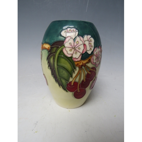 187 - A MOORCROFT CHERRY BLOSSOM PATTERN SMALL BALUSTER VASE, H 13.5 cm