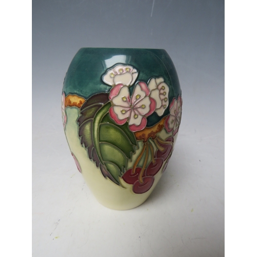 187 - A MOORCROFT CHERRY BLOSSOM PATTERN SMALL BALUSTER VASE, H 13.5 cm