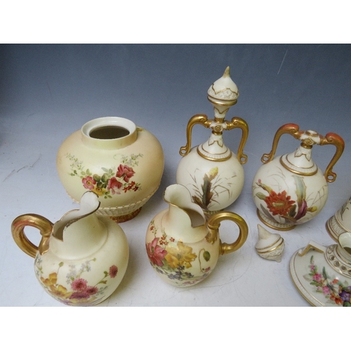 194 - A COLLECTION OF ASSORTED ROYAL WORCESTER BLUSH IVORY CERAMICS, to include a pair of globular twin ha... 
