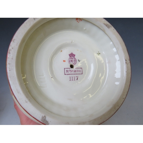 195 - A LARGE ROYAL WORCESTER BLUSH IVORY TWIN HANDLED VASE, decorated with flowers, H 29.5 cm