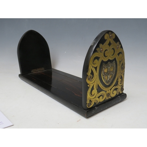 203 - A 19TH CENTURY COROMANDEL BRASS BOUND BOOK SLIDE, extended L 56 cm