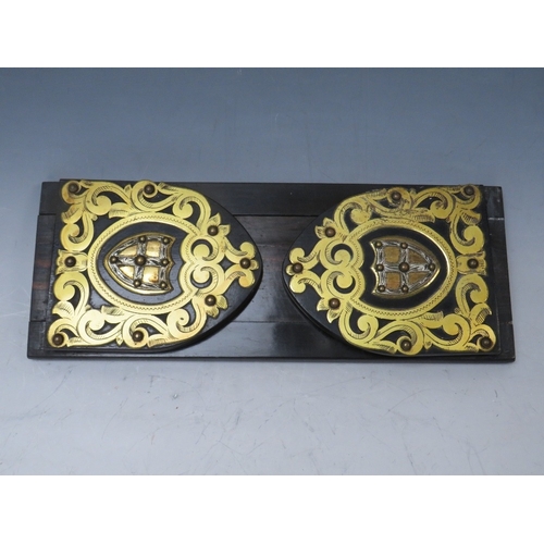 203 - A 19TH CENTURY COROMANDEL BRASS BOUND BOOK SLIDE, extended L 56 cm