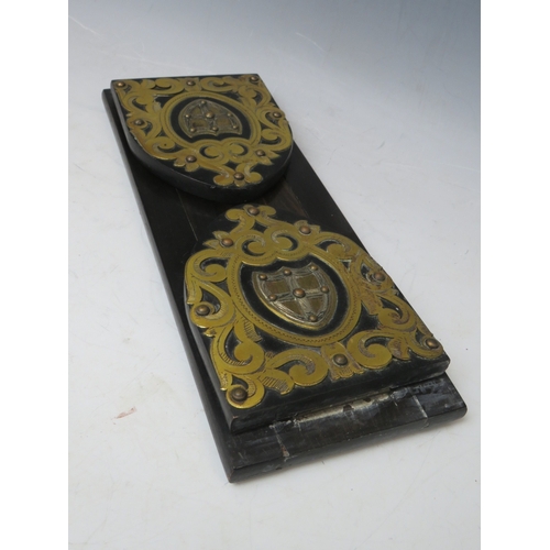 203 - A 19TH CENTURY COROMANDEL BRASS BOUND BOOK SLIDE, extended L 56 cm