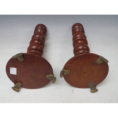 205 - A PAIR OF 19TH CENTURY TURNED WALNUT PRICKET CANDLESTICKS, H 32 cm