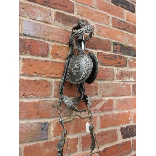 222 - A VICTORIAN ROYAL PARADE HORSE BRIDLE, decorated with silvered mounts and furniture, including the r... 