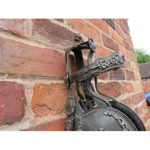 222 - A VICTORIAN ROYAL PARADE HORSE BRIDLE, decorated with silvered mounts and furniture, including the r... 