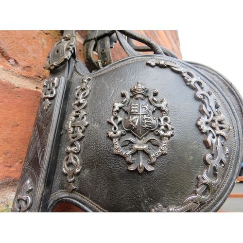 222 - A VICTORIAN ROYAL PARADE HORSE BRIDLE, decorated with silvered mounts and furniture, including the r... 