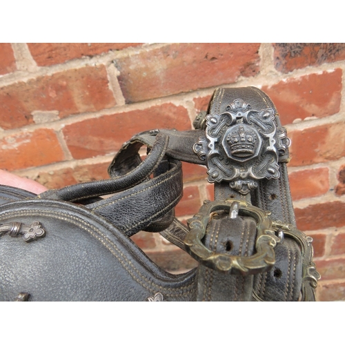 222 - A VICTORIAN ROYAL PARADE HORSE BRIDLE, decorated with silvered mounts and furniture, including the r... 