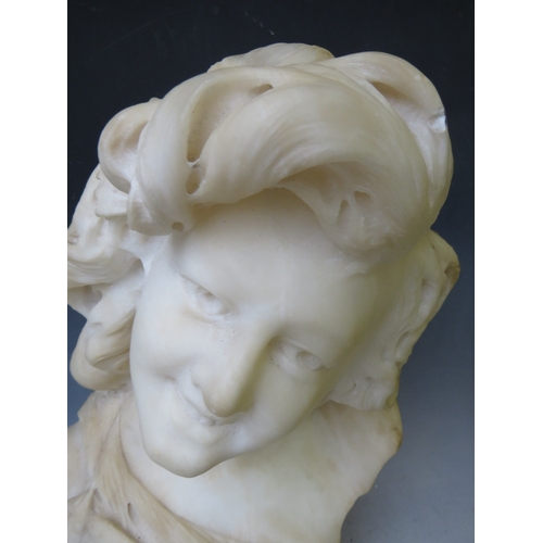229 - A 19TH CENTURY ALABASTER BUST OF A LADY, raised on a tapered four sided base, overall H 49 cm