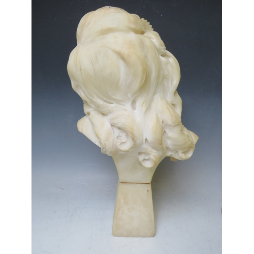 229 - A 19TH CENTURY ALABASTER BUST OF A LADY, raised on a tapered four sided base, overall H 49 cm